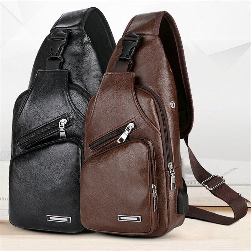 Compre 1 Leve 2 - Bolsa Masculina Transversal de Couro